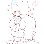 anthro blue_inner_ear blush blush_lines clothing duo fur heart_symbol hoodie hug kiss_on_lips male romantic romantic_couple slim_anthro slim_male topwear white_body white_clothing white_fur white_hoodie white_topwear bunonthemoon lagomorph leporid mammal rabbit 1:1 2023