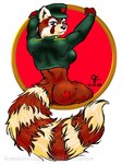 ailurid anthro biped bottomless chinese clothed clothing female fur lisa_jennings low_res mammal micole military rear_view red_body red_fur red_panda sitting solo star tail