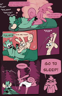 anthro balls blush clothed clothing dialogue duo fantasizing female forest genitals interrupted_masturbation male male/female nude_anthro nude_male on_bottom on_top partially_clothed penetrable_sex_toy plant reverse_cowgirl_position sex sex_toy sleeping_bag sound_effects speech_bubble text thought_bubble throwing_object tree vanilla_candy unicorn_blood_(comic) saffron_(unicorn_blood) tulip_(unicorn_blood) bovid caprine lagomorph mammal sheep absurd_res comic english_text hi_res restricted_palette