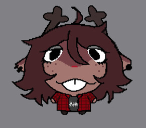 anthro antlers brown_body brown_fur brown_hair buckteeth countershading ear_piercing fan_designs female freckles fur hair horn piercing solo teeth deltarune noelling_(meme) undertale_(series) dess_holiday deer mammal new_world_deer reindeer