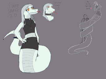 alternate_species annoyed anthro apode black_bottomwear black_clothing black_crop_top black_shirt black_skirt black_topwear blue_body bottomwear breasts brown_background claws clothed clothed_anthro clothed_female clothed_human clothed_male clothing coiling collar crop_top crossed_arms duo female finger_claws fingers forked_tongue grey_hair hair heart_symbol human_on_anthro humanoid_hands interspecies jewelry legless long_hair long_tail long_tongue looking_at_viewer male male/female medium_breasts midriff navel necklace neutral_expression non-mammal_breasts non-mammal_navel orange_eyes serpentine shirt simple_background skirt spiked_collar spikes tail tail_around_partner text tongue tongue_out topwear dez_kat cavemanon_studios goodbye_volcano_high ko_op_(game_developer) snoot_game anon_(snoot_game) fang_(gvh) draconcopode human mammal naga 4:3 absurd_res bust_portrait character_name colored english_text hi_res portrait