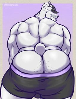anthro back_muscles barazoku biceps big_butt big_muscles black_bottomwear black_clothing black_shorts body_hair border bottomwear bottomwear_down bulge bulge_from_behind butt butt_focus butt_hair clothed clothing cocky cocky_grin eyewear eyewear_on_head flirting flirting_with_viewer fur green_clothing green_hat green_headwear grey_border grin grinning_at_viewer hat headgear headwear imminent_anal imminent_sex inviting inviting_to_anal inviting_to_sex inviting_viewer looking_at_viewer looking_back looking_back_at_viewer low-angle_view male manly muscular muscular_anthro muscular_arms muscular_male muscular_thighs offering_anal offering_sex offering_to_viewer partially_clothed presenting presenting_body presenting_hindquarters purple_background purple_clothing purple_underwear rear_view sagging sagging_pants seducing_viewer seductive shorts shorts_down showing_off_muscles simple_background smile smiling_at_viewer smirk smirking_at_viewer solo sunglasses sunglasses_on_hat sunglasses_on_head tail thick_arms thick_thighs topless topless_anthro topless_male tough_guy underwear wearing_sunglasses white_body white_clothing white_fur white_hat white_headwear hunnipanda burley_(ara_chibi) bear mammal polar_bear ursine hi_res