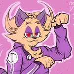 ambiguous_gender anthro clothing fur purple_clothing red_eyes solo tan_body tan_fur bluddly bluddly_(character) canid canine fox mammal 1:1 hi_res