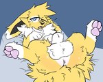 animal_genitalia balls balls_focus bandage bandage_on_face big_balls bodily_fluids butt drooling feral floppy_ears fluffy fluffy_balls fully_sheathed genitals lying male on_back paws saliva sheath solo spread_legs spreading tired gatotush nintendo pokemon haku_(pamiko) eeveelution generation_1_pokemon jolteon pokemon_(species) hi_res