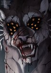 ambiguous_gender blood blood_from_mouth blood_in_mouth bodily_fluids body_horror feral front_view fur grey_body grey_fur inner_ear_fluff looking_at_viewer multi_eye nightmare_fuel open_mouth pupils red_tongue slit_pupils solo text tongue trypophobia tuft white_body white_fur white_inner_ear_fluff santanahoffman felid mammal 2025 artist_name dated hi_res