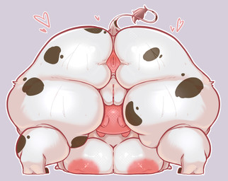anthro anus areola ass_up big_breasts big_butt breast_squish breasts butt female genitals heart_symbol huge_breasts huge_butt huge_thighs inverted_nipples nipples nude overweight overweight_anthro overweight_female pink_areola rear_view solo squish tail teats thick_thighs udders vulva white_body wide_hips ruby_panda_(artist) berta_(ruby_panda) bovid bovine cattle mammal hi_res