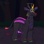 antlers bioluminescence bioluminescent_ears bioluminescent_horn bioluminescent_spots bioluminescent_tail bioluminescent_toes bioluminescent_udders brown_body brown_fur dirt elephant_toes feral forest fur fur_markings glowing horn iridescent iridescent_antlers iridescent_ears iridescent_fur iridescent_nose iridescent_tail long_fur male markings night outside plant quadruped shrub solo tail teats tree udders monocerus miden hybrid mammal monocerus_(species) 1:1 hi_res