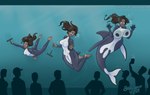 against_surface anthro aquarium areola biped black_areola black_body black_nipples blue_background blush breast_expansion breasts brown_hair bubble cleaning_tool clothed clothed_female clothing countershade_neck countershade_tail countershade_torso countershading crowd dorsal_fin expansion female fin fin_growth foreground_silhouette genitals green_eyes group hair human_to_anthro humanoid_face interrobang legless limbs_merging long_hair looking_back_at_self looking_down_at_another markings membrane_(anatomy) motion_lines nipples nude nude_anthro on_glass pussy simple_background solo_focus species_transformation split_form swimming tail text transformation transformative_clothing underwater vivarium water webbed_hands wetsuit whale_tail white_body white_countershading white_markings year beingobscene chess_(chesshire) cetacean dolphin human mammal marine merfolk oceanic_dolphin orca toothed_whale 2025 artist_name colored hi_res shaded signature url