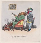 ambiguous_gender anthro biped caption chair clothing eyewear feral furniture glasses group hair holding_newspaper holding_object jacket male mane newspaper personal_grooming picture_frame pockets quadruped red_eyes round_glasses sitting styling_hair text topwear trio wall_(structure) wearing_glasses jean_grandville avian bird canid canine canis domestic_dog felid human lion mammal pantherine parrot 1829 19th_century absurd_res ancient_art artist_name french_text hi_res lithograph_(artwork) traditional_media_(artwork) translation_request