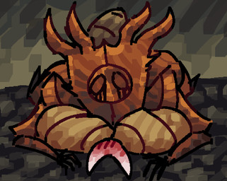 abstract_background ambiguous_gender anthro big_breasts blush blush_lines breast_crush breasts crush duo face_in_breasts facial_markings female female/ambiguous head_markings huge_breasts lying markings on_back on_top_of on_top_of_another tear_(marking) scaliescum hollow_knight:_silksong hollow_knight_(franchise) team_cherry hornet_(hollow_knight) last_judge arthropod insect 2025 aliasing digital_media_(artwork) female_(lore)