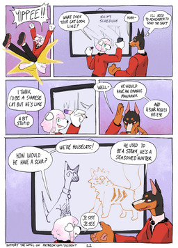 biped bow_tie clothing coat collar dialogue duo eye_scar facial_scar fur male marker page_number red_clothing red_coat red_topwear scar speech_bubble striped_body striped_fur stripes tail tail_motion tailwag text topwear uniform white_body whiteboard martindosent matthias_(martindosent) sebastian_(martindosent) canid canine canis dobermann domestic_cat domestic_dog felid feline felis mammal pinscher 2025 absurd_res clip_studio_paint_(artwork) comic digital_media_(artwork) english_text handwritten_text hi_res