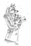 anthro clothed clothing female fur gift hair smile snow solo heather_bruton chakona_space bethany_oakwood canid canine fox mammal 2013 greyscale monochrome sketch