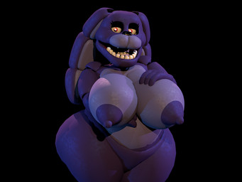 4_fingers anthro areola big_areola big_breasts black_background breasts crossgender dark_areola dark_nipples ears_down female fingers floppy_ears glistening glistening_body glowing glowing_eyes hand_on_own_breast huge_breasts looking_at_viewer machine mtf_crossgender nipples open_mouth pink_eyes pivoted_ears puffy_areola purple_areola purple_body purple_nipples shortstack simple_background solo teeth thick_thighs wide_hips sanco_(artist) sanco_(modeler) five_nights_at_freddy's scottgames bonnie_(fnaf) animatronic lagomorph leporid mammal rabbit robot robot_anthro 3d_(artwork) 4:3 digital_media_(artwork)