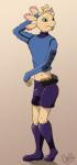 anthro bulge clothed clothing detailed_bulge femboy fully_clothed genital_outline hand_behind_head male penis_outline raised_arm solo standing text lewd_lotl glitch_productions smg4 supermarioglitchy4 axol amphibian axolotl marine mole_salamander salamander 2020 digital_media_(artwork) full-length_portrait hi_res japanese_text portrait