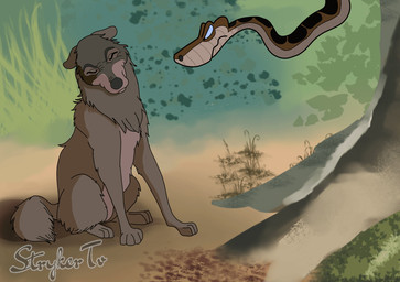 angry animated_gif begging_for_mercy black_spots brown_body brown_fur duo female feral forest fur hypnosis hypnotic_eyes jungle male male/female mind_control one_eye_closed plant scolding spots tree strykertv the_jungle_book kaa_(jungle_book) raksha_(jungle_book) canid canine canis mammal reptile scalie snake wolf animated hi_res short_playtime