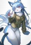 5_fingers :3 ahoge anthro blush bottomless bottomless_anthro breasts camo camo_clothing camo_print cheek_tuft clothed clothing cute_fangs facial_tuft fangs female fingers fluffy forked_tail fur hair heterochromia inner_ear_fluff jacket jacket_only kemono long_hair multicolored_body multicolored_fur neck_tuft open_:3 pattern_clothing pawpads red_eyes small_breasts solo tail teeth topwear topwear_only tuft unusual_anatomy unusual_tail wide_hips yellow_eyes hakusyokuto japan_air_self-defense_force omaneko_(jasdf) domestic_cat felid feline felis mammal 2023 absurd_res colored hi_res shaded male_(lore)