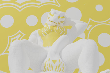anthro balls biceps big_penis bright_eyes foreskin genitals grin huge_penis lying male muscular muscular_male nude on_back pecs penis scales smile solo spread_legs spreading white_body white_scales yellow_body yellow_scales impliqued crocodile crocodilian reptile scalie 3d_(artwork) digital_media_(artwork) hi_res