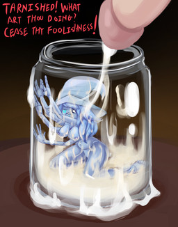 blue_body blue_skin bodily_fluids breasts clothing container cum cum_covered cum_in_container cum_in_jar doll doll_joints duo extreme_size_difference female genital_fluids genitals hair hat headgear headwear in_container in_jar jar larger_male long_hair male messy micro multi_arm multi_limb nipples not_furry nude penis size_difference smaller_female text vulva chromeflames elden_ring fromsoftware pony_cum_jar_project ranni_the_witch animate_inanimate humanoid living_doll english_text hi_res meme