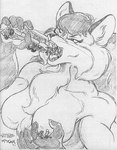 1991 anthro anthro_pred biped breasts bus canid canine commercial_vehicle dated english_text extreme_size_difference fatal_vore featureless_breasts female female_pred forced fox group kencougr macro mammal monochrome open_mouth oral_vore public_transportation shaded signature size_difference sketch solo_focus teeth text tongue traditional_media_(artwork) vehicle vehicle_for_hire vore