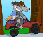 anthro blue_clothing blue_shirt blue_topwear brown_hair clean_diaper clothed clothing diaper diaper_only driving duo eyes_closed fur grey_body grey_fur hair holding_each_other male micro open_mouth plant red_eyes shirt sitting tongue tongue_out topless topwear toy toy_car tree wearing_diaper young 2001maxx conditional_dnp jeep mythology dawnsnout_smootheye maxx_(2001maxx) canid canine canis domestic_dog dragon husky jellydragon mammal mythological_creature mythological_scalie nordic_sled_dog scalie spitz hi_res