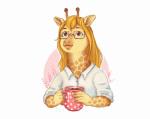 beverage coffee container cup eyewear glasses hair male solo katilina_(artist) giraffe giraffid mammal