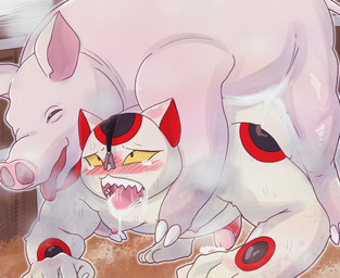 4_toes 5_fingers anal anal_penetration anthro anthro_on_feral anthro_penetrated bestiality biped black_body black_eyes black_fur blush blush_lines bodily_fluids body_blush claws cum cum_drip cum_in_ass cum_inside doggystyle dripping drooling duo ear_blush erection feet feral feral_penetrating feral_penetrating_anthro finger_claws fingers foreskin from_behind_position fur genital_fluids genitals glans humanoid_genitalia humanoid_penis male male/male male_anthro male_feral male_penetrated male_penetrating male_penetrating_male multicolored_body multicolored_fur multicolored_penis nipples nose_hook nude nude_anthro nude_male obscured_penetration open_mouth outline penetration penile penile_penetration penis penis_in_ass pink_body pink_glans pink_nipples pink_nose pink_penis pink_skin pink_tail quadruped red_body red_fur red_inner_ear red_penis retracted_foreskin saliva saliva_string sex sharp_teeth sweat sweaty_body tail tears teeth toes tongue tongue_out two_tone_penis white_body white_fur white_outline yellow_sclera suzuinu kaiten_mutenmaru money_kineko domestic_cat domestic_pig felid feline felis mammal suid suine sus_(pig) 2025 digital_media_(artwork) hi_res