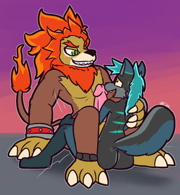 3_toes anthro anthro_on_anthro anthro_penetrated anthro_penetrating anthro_penetrating_anthro big_butt big_penis black_body black_fur black_nose blue_body blue_fur blue_hair blush bracelet brown_body brown_fur butt claws cute_fangs duo erection fangs feet finger_claws fire flaming_tail from_front_position fur genitals glans green_body green_eyes green_fur green_pupils grey_body grey_eyes grey_fur grey_inner_ear grin hair huge_penis interspecies jewelry larger_anthro larger_male lotus_position male male/male male_on_bottom male_on_top male_penetrated male_penetrating male_penetrating_male nude on_bottom on_top open_mouth orange_body orange_fur orange_hair penetration penis pink_glans pink_penis power_bottom pupils red_body red_fur red_hair sex sitting size_difference small_top_big_bottom smaller_anthro smaller_male smile straddling striped_body striped_fur stripes tail teal_body teal_fur teal_stripes teeth toe_claws toes white_claws ultilix rivals_of_aether jacob_blackberry zetterburn canid canine canis domestic_dog felid lion mammal pantherine hi_res