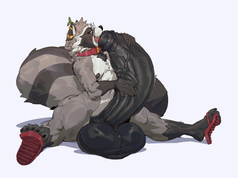 anthro balls big_balls big_penis bodily_fluids clothing collar ear_piercing ear_ring erection eyewear flexible flip_flops footwear fur genitals glasses grey_body grey_fur huge_balls huge_penis humanoid_genitalia humanoid_penis hyper hyper_balls hyper_genitalia hyper_penis male markings open_mouth penis piercing pink_eyes ring_(marking) ring_piercing ringed_tail sandals shoes simple_background solo splits spread_legs spreading striped_markings striped_tail stripes sweat sweatdrop tail tail_markings thick_thighs white_background wide_hips concosive mammal procyonid raccoon 4:3 absurd_res hi_res