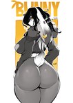 2023 absurd_res anthro big_butt black_hair bottomwear butt clothed clothing ear_piercing ear_ring english_text eyewear female fully_clothed fur furgonomics glasses hair hi_res huge_butt lagomorph leggings legwear leporid long_ears looking_at_viewer looking_back looking_back_at_viewer mammal pants piercing rabbit rear_view ring_piercing short_tail solo standing tail text thick_thighs tight_bottomwear tight_clothing tight_pants topwear viejillox white_body white_fur wide_hips yoga_pants