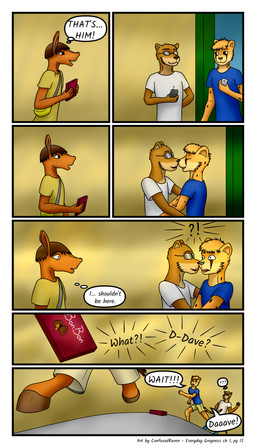 adolescent adolescent_on_adolescent anthro bag border brown_eyes candy caught cellphone chocolate clothed clothed_anthro clothed_male clothing dessert dialogue disappointed duo electronics eyewear food fully_clothed fully_clothed_anthro fully_clothed_male green_eyes hooves infidelity kissing male male/male male_anthro page_number phone public running_away shirt shocked short speech_bubble street sunglasses tail text thought_bubble topwear white_border young young_anthro young_male confusedraven dave_(confusedraven) jay_(confusedraven) cheetah equid equine felid feline horse mammal mustelid otter 4:7 absurd_res comic english_text hi_res