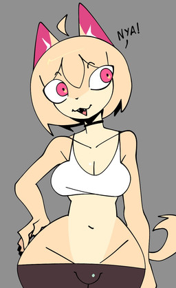 anthro bottomwear breasts brown_bottomwear brown_clothing bulge choker cleavage clothed clothed_anthro clothed_gynomorph clothed_intersex clothing collarbone fangs fingers front_view fur grey_background gynomorph gynomorph_anthro hair hand_on_hip inner_ear_fluff intersex intersex_anthro jewelry navel necklace nya open_mouth open_smile pink_eyes pink_inner_ear pointy_ears prick_ears simple_background sleeveless_clothing sleeveless_topwear small_waist smile solo tail tan_body tan_fur tan_hair tan_tail teeth topwear tuft white_clothing white_inner_ear_fluff white_sclera white_topwear xarop77 mimi_(xarop77) canid canine canis domestic_dog mammal 2025 digital_drawing_(artwork) digital_media_(artwork) hi_res portrait three-quarter_portrait trans_(lore) trans_woman_(lore)