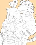 anthro band-aid bandage blush book bottomwear clothing duo eyewear glasses humanoid_hands kemono male male/male pants reading simple_background text underwear young hinami canid canine canis domestic_dog felid mammal pantherine tiger 2013 4:5 hi_res japanese_text