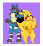 abs animal_genitalia anthro areola border breasts clothing confidence cosplay_pikachu_(costume) duo embarrassed exposed_breasts female fully_sheathed genitals male male/female nipples nude penis plump_labia pussy scar sheath short_stack white_border yellow_areola yellow_nipples ori-doggo nintendo pokemon pikachu_libre volta_(ori-doggo) generation_1_pokemon generation_4_pokemon lucario pikachu pokemon_(species) absurd_res hi_res