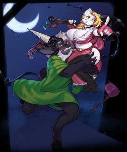 axe barbarian big_breasts big_butt blonde_hair breasts butt clothing costume curvy_figure ear_piercing female forest forest_background fur hair halloween_costume hat headgear headwear holidays leg_grab lifting_partner light moon moonlight nature nature_background piercing plant slightly_chubby slightly_chubby_female squish thigh_grab thigh_squish tree white_body white_fur wizard_hat wizard_robe sshurart dungeons_and_dragons halloween hasbro wizards_of_the_coast kiko_kempt felid feline mammal absurd_res hi_res