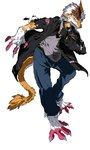 anthro clothing grey_hair hair jacket kemono leather male russia simple_background smile solo tail topwear transformation white_background shin88po johnsergal_(character) mammal sergal hi_res