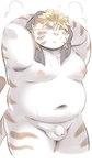 anthro balls belly big_belly blush flaccid genitals kemono male moobs navel nipples overweight overweight_male penis simple_background small_penis solo towel white_background white_body ptcmtr lifewonders tokyo_afterschool_summoners licho_(tas) felid mammal pantherine tiger 2024 absurd_res hi_res