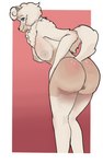 anthro bent_over big_breasts big_butt breasts butt chest_tuft female looking_at_viewer looking_back mature_female rear_view simple_background solo standing tuft welker bluey_(series) wendy_(bluey) canid canine canis chow_chow domestic_dog mammal spitz 5:8 hi_res