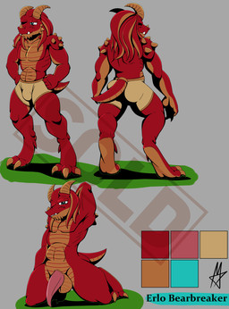 1_eye anthro balls big_balls color_swatch digitigrade dreadlocks genitals horn male muscular muscular_anthro muscular_male pants_only penis short_tail solo tail masterzoroark666 dungeons_and_dragons hasbro mythology wizards_of_the_coast erlo erlo_bearbreaker draconid dragon dragonborn_(dnd) mythological_creature mythological_scalie scalie absurd_res hi_res model_sheet