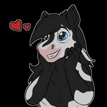 anthro biped black_body black_hair black_markings black_outline blaze_(marking) blue_eyes facial_markings gloves_(marking) grin hair hand_to_face happy head_markings heart_symbol heterochromia male mane markings nude outer_highlight outline simple_background smile solo telegram_sticker transparent_background white_body white_outline yellow_eyes symrea equid equine horse mammal 1:1 2022 alpha_channel digital_media_(artwork) half-length_portrait portrait