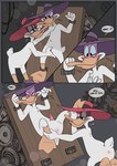 anthro anus dialogue duckbutts69 duo gear genitals male male/male penis speech_bubble spread_legs spreading torture_device touching_leg touching_penis duckbutts darkwing_duck disney ducktales drake_mallard negaduck anatid anseriform avian bird duck comic hi_res