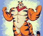 anthro black_stripes cat_tail flexing kerchief male mascot muscular muscular_male neckerchief neckwear pecs raised_arms red_kerchief red_neckerchief solo stripes tail jasperthecrab frosted_flakes kellogg's tony_the_tiger felid feline mammal pantherine tiger hi_res