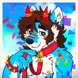 bracelet collar confetti ear_piercing ear_ring gold_(metal) gold_jewelry jewelry leash lgbt_pride male male/male multiple_piercings nipple_piercing nipples piercing pride_colors progressive_pride_flag ring_piercing solo spiked_bracelet spikes vincian_pride_colors mrdarknesswolf lgbt_pride_month mrdarknesswolf_(character) canid canine canis demon hybrid mammal wolf hi_res