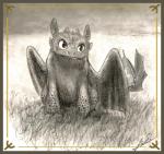 big_eyes border feral front_view grass long_ears looking_at_viewer male plant scales sitting solo wings yellow_border holt5 dreamworks european_mythology how_to_train_your_dragon mythology toothless dragon fury_(httyd) mythological_creature mythological_scalie night_fury reptile scalie western_dragon full-length_portrait graphite_(artwork) hi_res monochrome portrait traditional_media_(artwork)