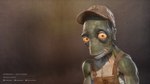 close-up clothing green_body hat headgear headwear humanoid_pointy_ears looking_at_viewer male orange_eyes overalls smile solo text yellow_sclera unknown_artist oddworld alf_(oddworld) alien alien_humanoid humanoid mudokon 16:9 3d_(artwork) 4k absurd_res alternate_version_at_source digital_media_(artwork) hi_res official_art url wallpaper widescreen