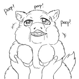 ambiguous_gender ambiguous_human animal_noises bodily_fluids drooling duo feral fingernails first_person_view front_view fur holding_another hooves nails open_mouth raised_tail saliva simple_background solo_focus tail teeth text tongue yellowcottoncandy030 fluffy_pony fluffy_pony_(species) human mammal 1:1 2025 black_and_white comic digital_media_(artwork) english_text hi_res monochrome