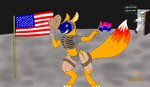 american_flag anthro astronaut bisexual_pride_colors clothing dialogue dipstick_tail dual_holding duo flag flag_(object) hat headgear headwear holding_clothing holding_flag holding_hat holding_headgear holding_headwear holding_object holster holstered_pistol lgbt_pride machine markings moon multicolored_tail on_the_moon pride_color_flag pride_colors speech_bubble tail tail_markings text united_states_of_america walk-in daedalusb maurice_(daedalusb) protogen english_text meme