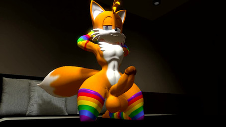 2_tails anthro armwear balls barefoot bed bedroom_eyes big_balls big_penis blue_eyes bouncing_balls bouncing_penis brown_glans clothing elbow_gloves feet femboy furniture genitals glans gloves hands_behind_head handwear inside kneeling legwear looking_at_viewer male multi_tail multicolored_clothing multicolored_gloves multicolored_handwear multicolored_legwear multicolored_thigh_highs narrowed_eyes nude penis presenting presenting_penis rainbow_clothing rainbow_gloves rainbow_handwear rainbow_legwear rainbow_thigh_highs seductive shaking_hips solo tail thick_thighs thigh_highs jasienorko kabalmystic_(modeler) thunderdogboi_(modeler) sega sonic_the_hedgehog_(series) miles_prower canid canine fox humanoid mammal 16:9 3d_(artwork) animated digital_media_(artwork) loop no_sound short_playtime source_filmmaker_(artwork) video widescreen