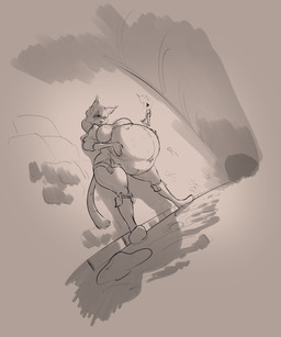 after_vore belly big_belly big_breasts bloated breasts female huge_belly implied_inflation indigestion navel outie_navel overstuffed pained_expression perspective slime_inflation thick_thighs upper_belly_bulge vore sinfullapis bethesda_game_studios microsoft skyrim the_elder_scrolls ardene_marquet felid khajiit mammal hi_res story story_in_description