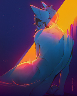 anthro back_muscles backlighting blue_background blue_body blue_fur butt eyes_closed eyewear fur glasses glowing glowing_body glowing_fur hair inner_ear_fluff light light_beam male nude_anthro rear_view round_glasses short_hair simple_background sitting solo tail tuft andre_moraph andre_moraph_(character) canid canine canis mammal wolf 2025 4:5 absurd_res digital_drawing_(artwork) digital_media_(artwork) film_grain hi_res lighting signature
