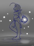 3_toes ahoge anthro beak bottomwear clothing feet female gem hair half-closed_eyes jewelry looking_down narrowed_eyes navel navel_piercing necklace no_pupils pearl_(gem) pearl_necklace piercing reflection scepter side_view skirt solo talons tiptoes toes water felino lumi_(felino) avian bird corvid corvus_(genus) crow oscine passerine 2025 absurd_res hi_res restricted_palette sketch